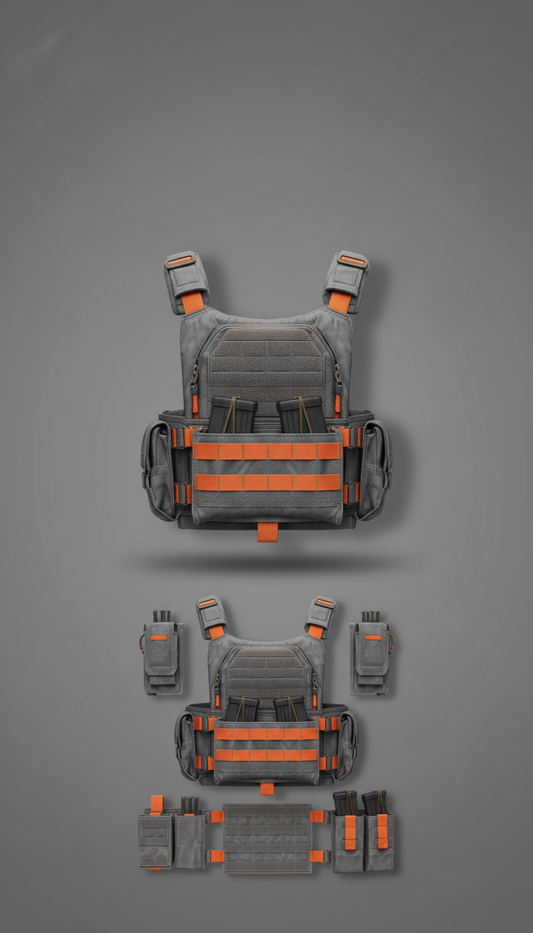 Modular Tactical Vest with Orange Accents